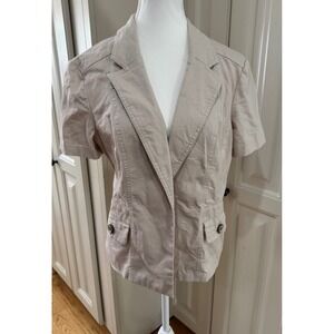 Roz & Ali Beige Short Sleeve Lined Blazer Jacket Womens Career Size Large Preppy